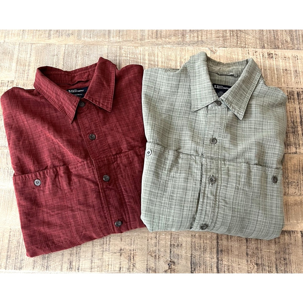 511 TACTILE Lot of 2 Shirts Mens Size L Red Green‎ Button Snaps Lined Pockets